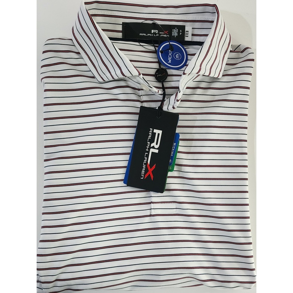 NWT $110 RLX Men's Ralph Lauren White Stripe Golf Polo Poly Stretch Size Small